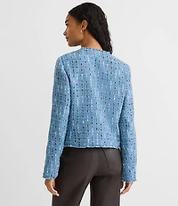 Tall Frayed Tweed Collarless Jacket