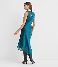 Petite Lace Trim Satin Bias Midi Dress