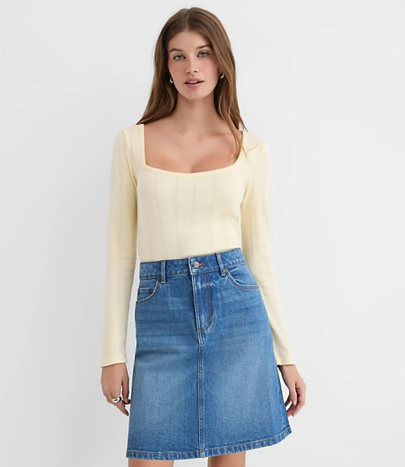 Ribbed Sweetheart Neck Long Sleeve Tee