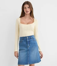 Ribbed Sweetheart Neck Long Sleeve Tee