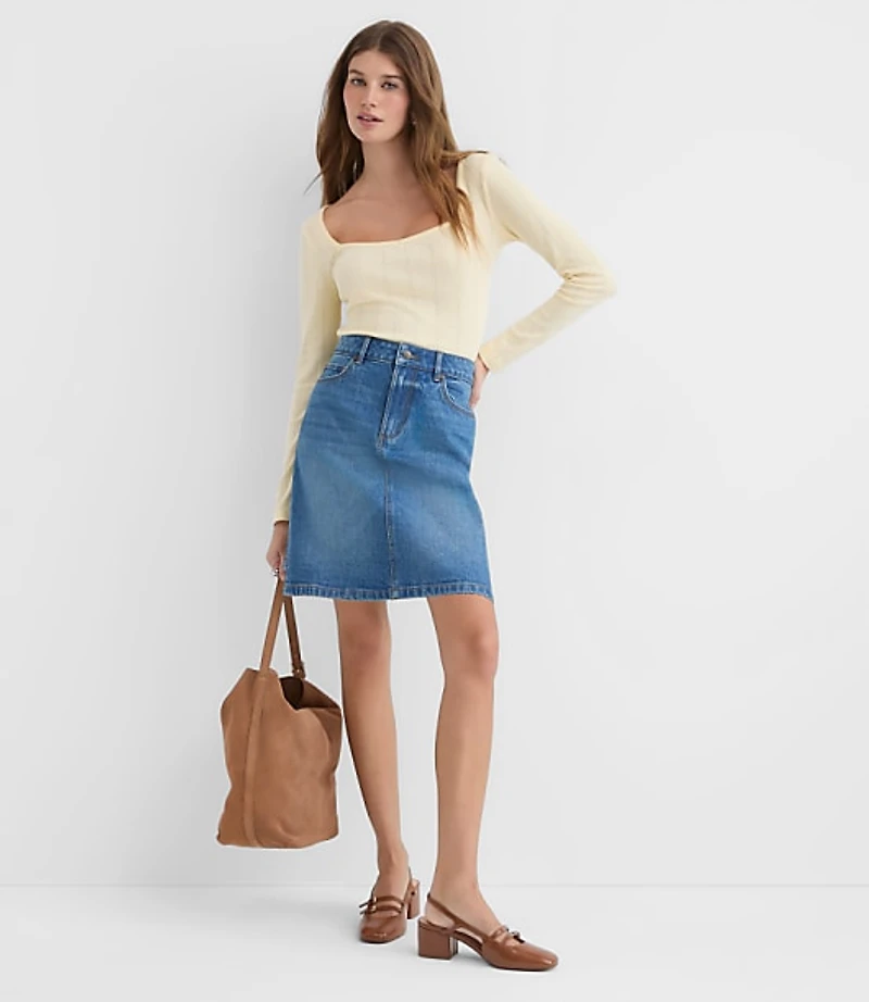 Ribbed Sweetheart Neck Long Sleeve Tee