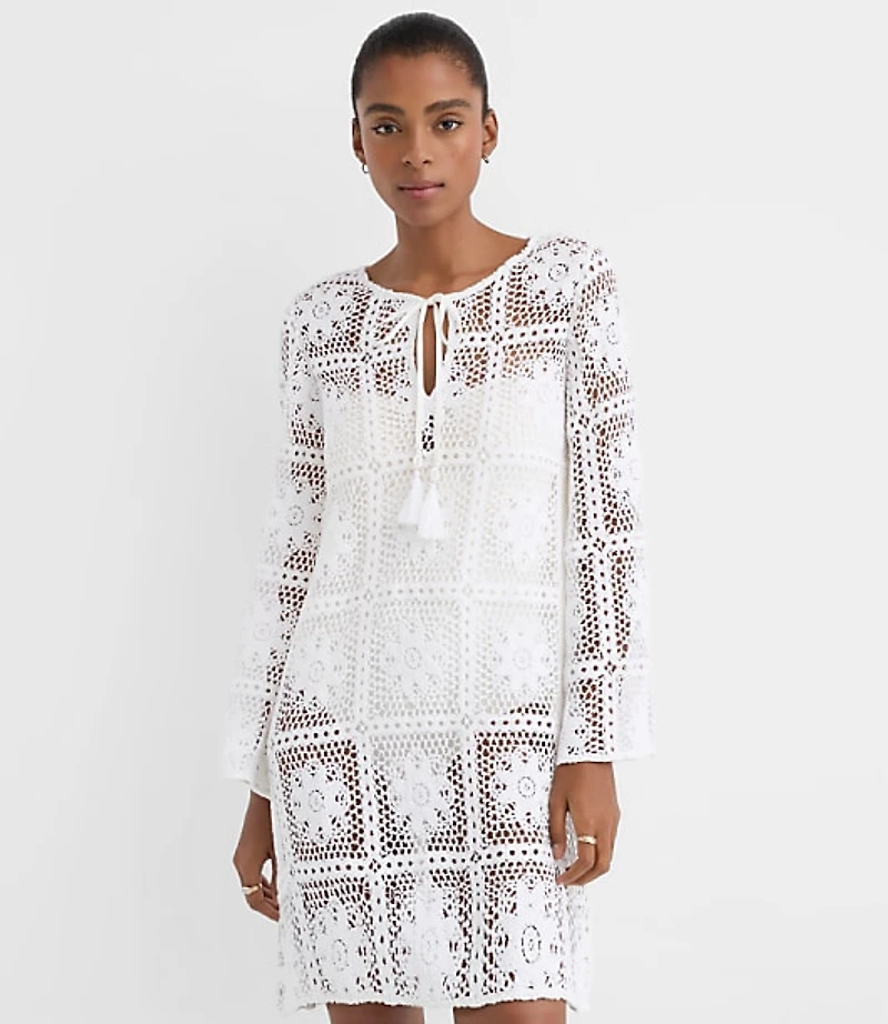 LOFT Beach Floral Tile Crochet Swimsuit Coverup
