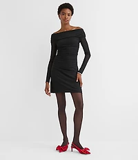 Petite Mesh Ruched Off The Shoulder Mini Dress