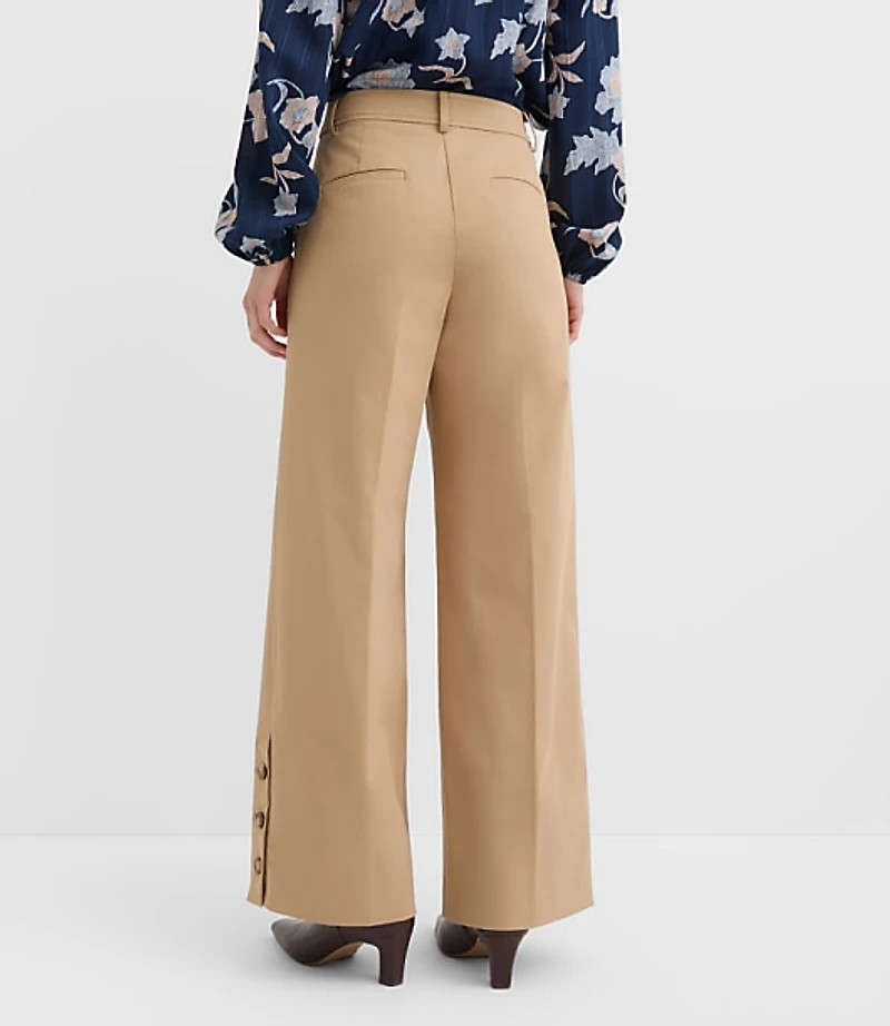 Tall Side Button Wide Leg Pants Twill