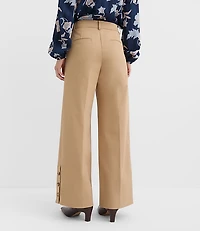 Tall Side Button Wide Leg Pants Twill