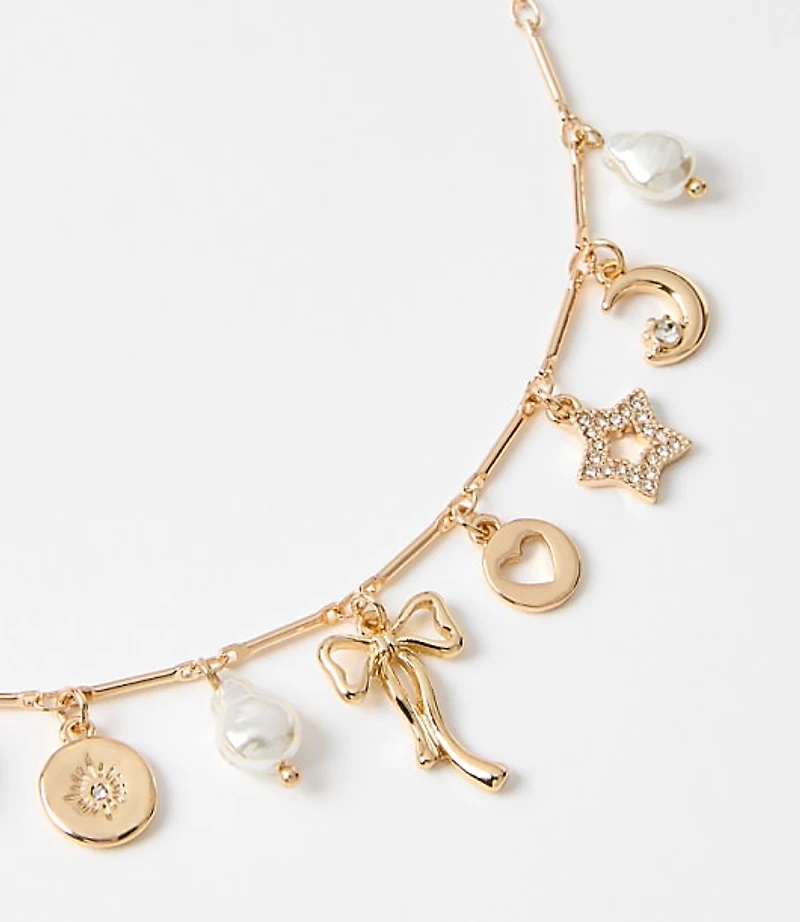 Mother Of Pearl Bow Charm Necklace