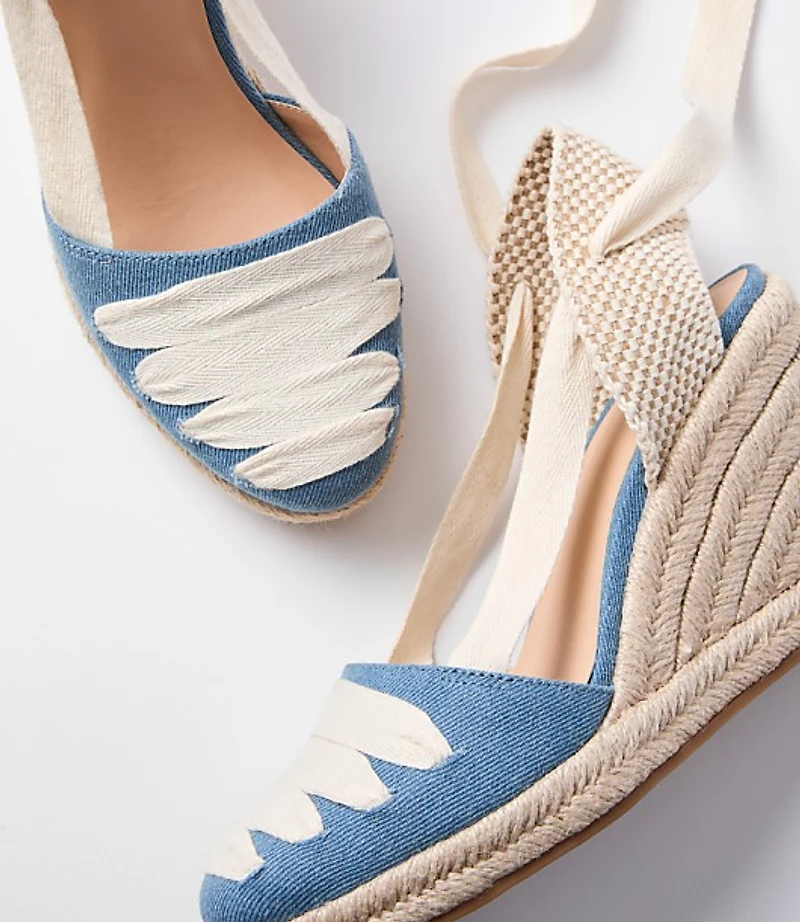 Ribbon Lace Up Espadrille Wedges