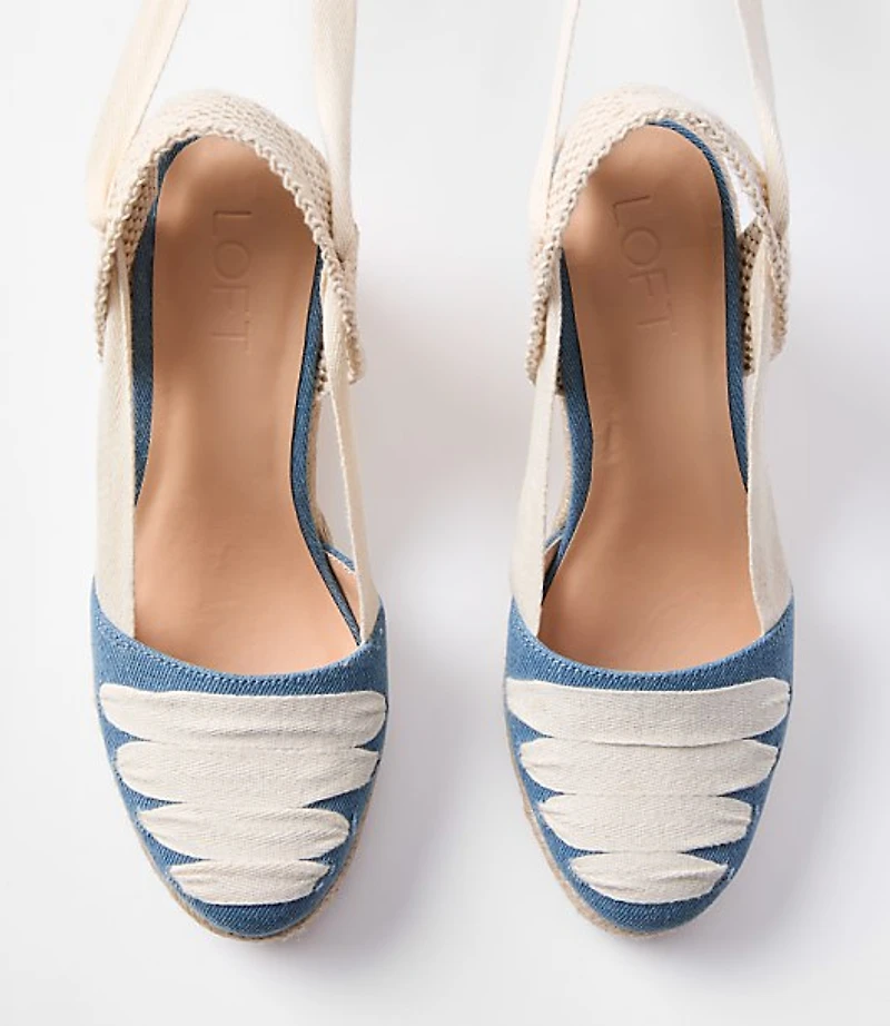 Ribbon Lace Up Espadrille Wedges