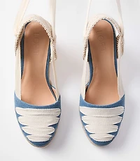 Ribbon Lace Up Espadrille Wedges