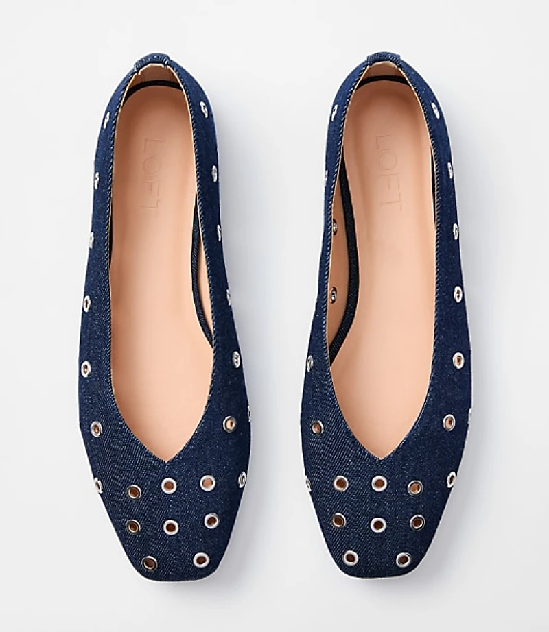 Denim Grommet High Vamp Ballet Flats