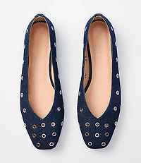 Denim Grommet High Vamp Ballet Flats