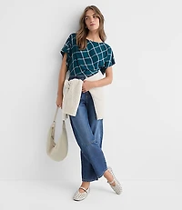 Petite Plaid Pleated Wedge Top