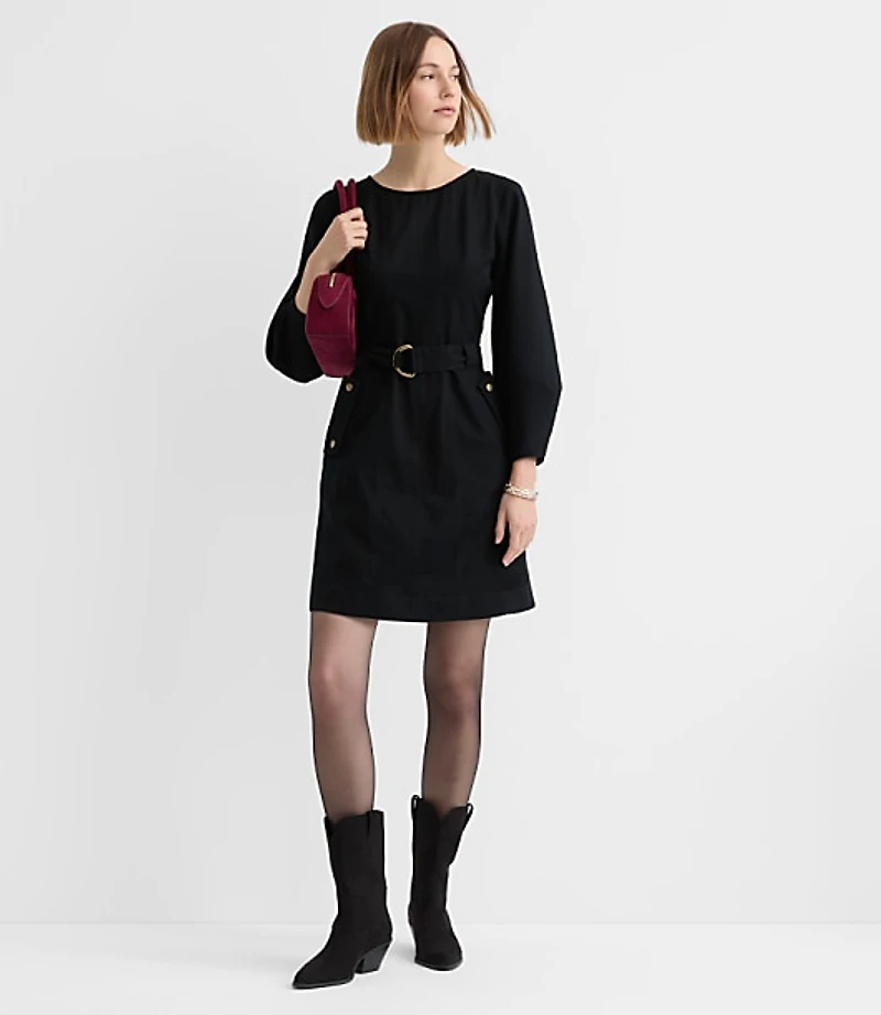 Seamed Twill Belted Mini Pocket Dress