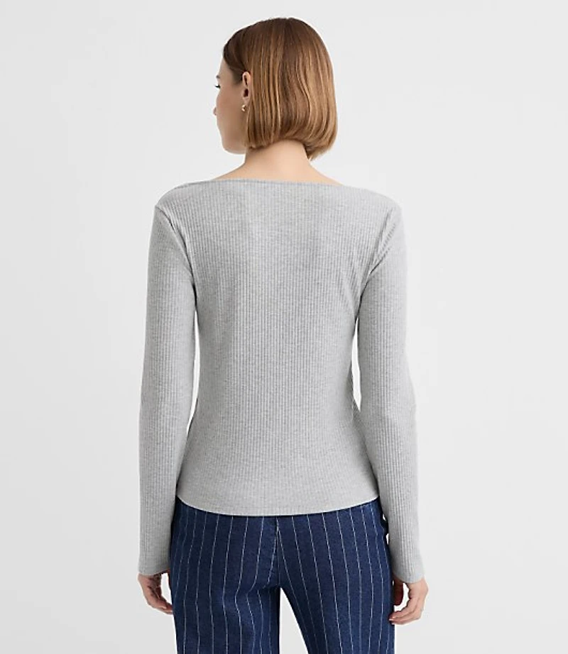 Heathered Asymmetrical Neck Ribbed Top