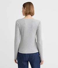Heathered Asymmetrical Neck Ribbed Top