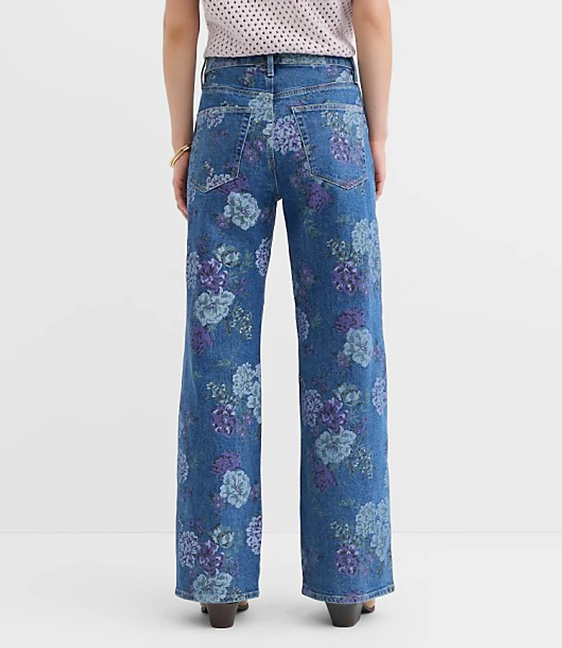 Curvy High Rise Wide Leg Jeans Floral