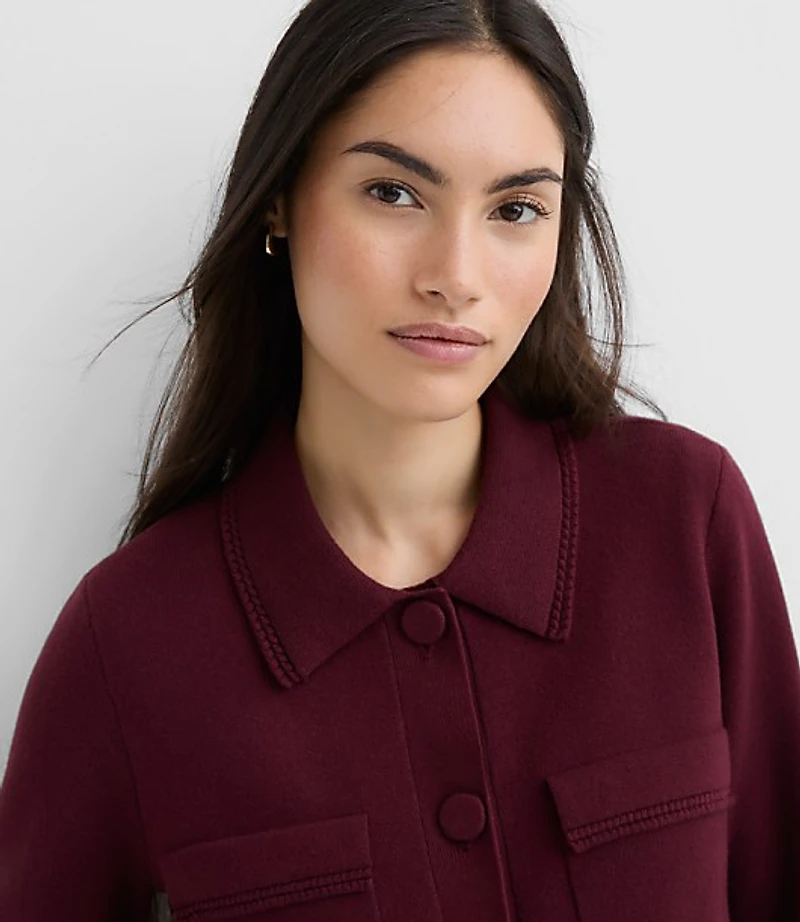 Embroidered Trim Sweater Jacket
