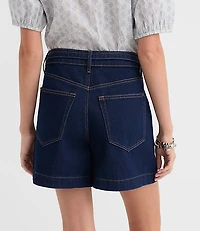 Curvy Belted Denim Utility Shorts Classic Rinse Wash