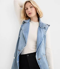 Petite Denim Sleeveless Trench Coat Light Wash