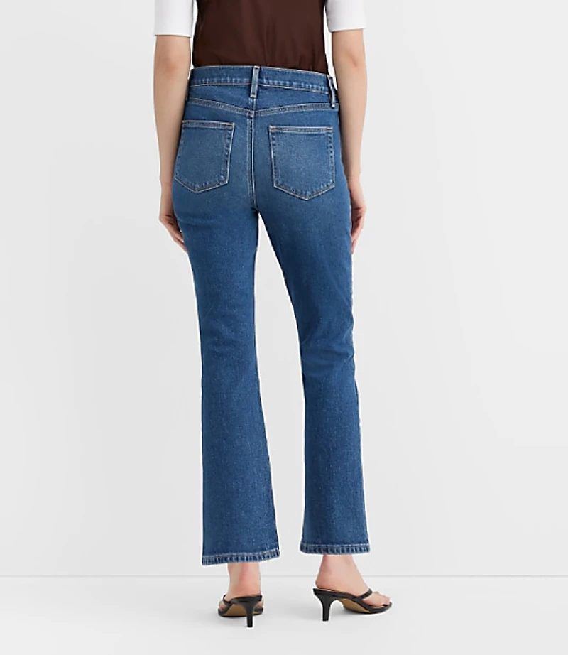 Rivete Petite Curvy Welt Pocket High Rise Kick Crop Jeans Mid Wash