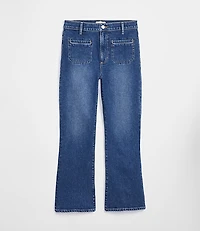Rivete Petite Curvy Welt Pocket High Rise Kick Crop Jeans Mid Wash