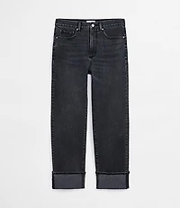 Rivete Petite Curvy Cuffed High Rise Straight Jeans Noir Wash