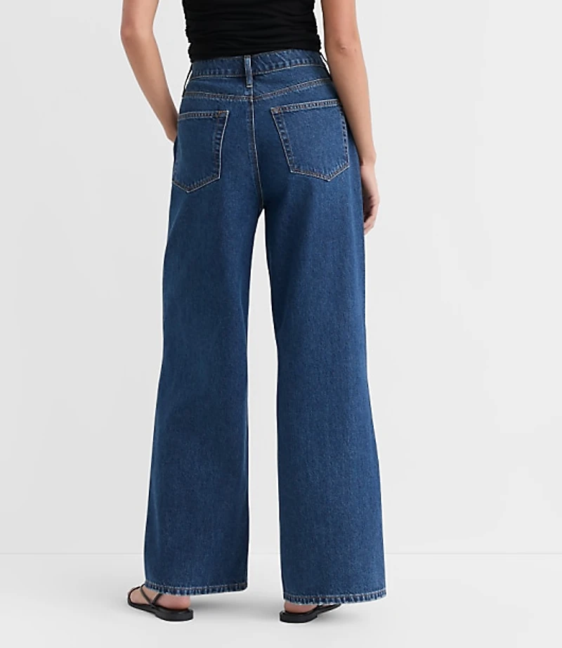 Rivete Petite Curvy High Rise Relaxed Wide Leg Jeans Mid Wash