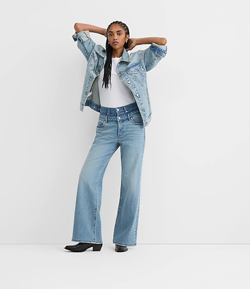 Rivete Double Waisted High Rise Wide Leg Jeans Light Wash