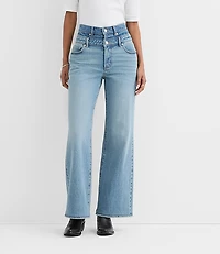 Rivete Double Waisted High Rise Wide Leg Jeans Light Wash