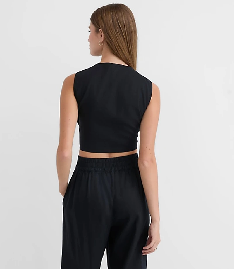 LOFT Beach Linen Cotton Tie Front Top