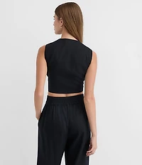 LOFT Beach Linen Cotton Tie Front Top