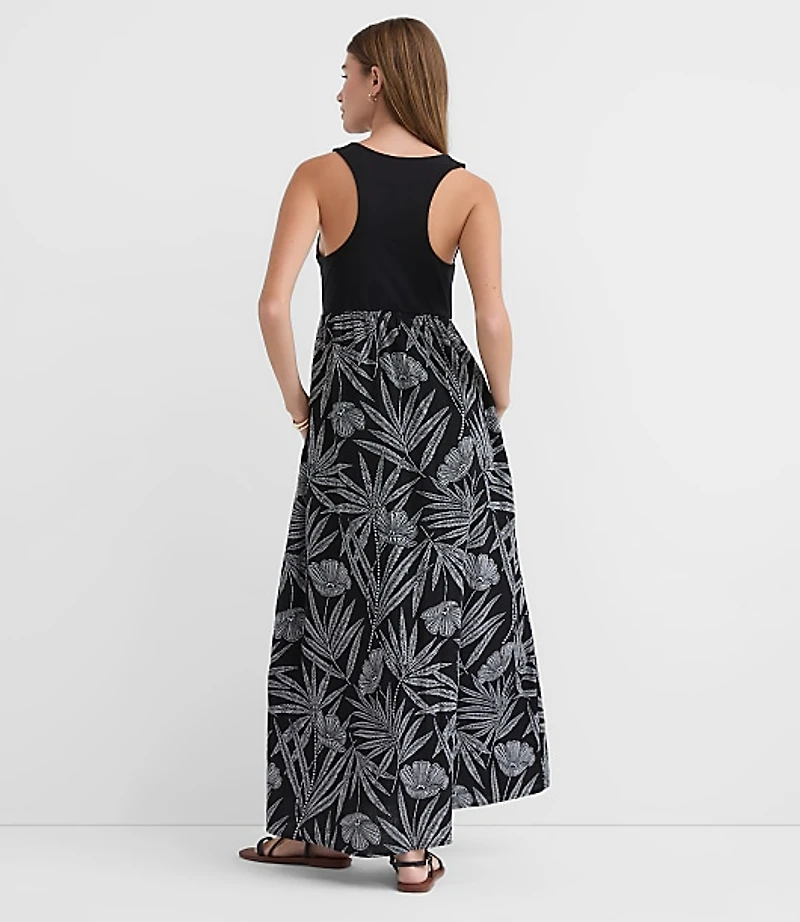 LOFT Beach Palm Mixed Media Maxi Pocket Dress