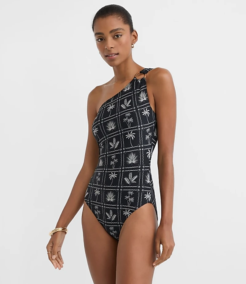 LOFT Beach Palm Ring One Shoulder Piece Swimsuit