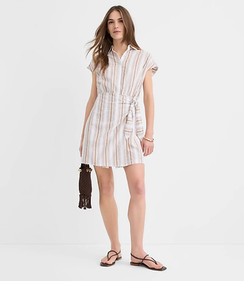 Striped Seersucker Wrap Mini Shirtdress