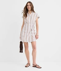 Striped Seersucker Wrap Mini Shirtdress