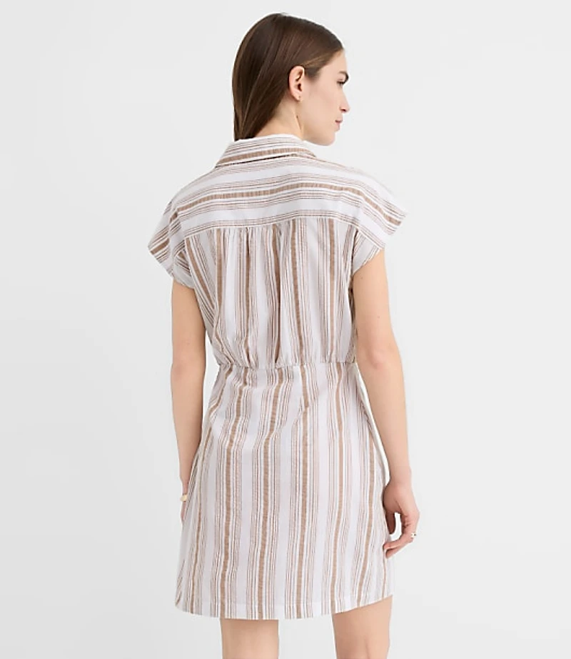 Striped Seersucker Wrap Mini Shirtdress