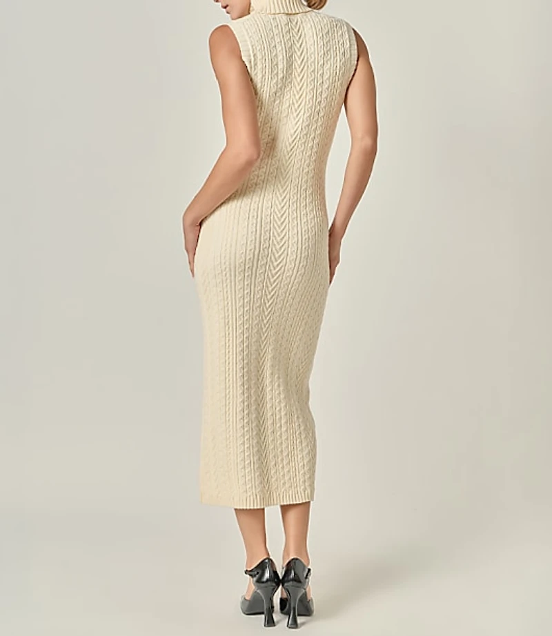 English Factory Cable Knit Mock Neck Midi Dress