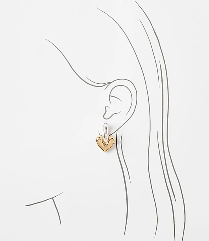 Molded Heart Drop Hoop Earrings