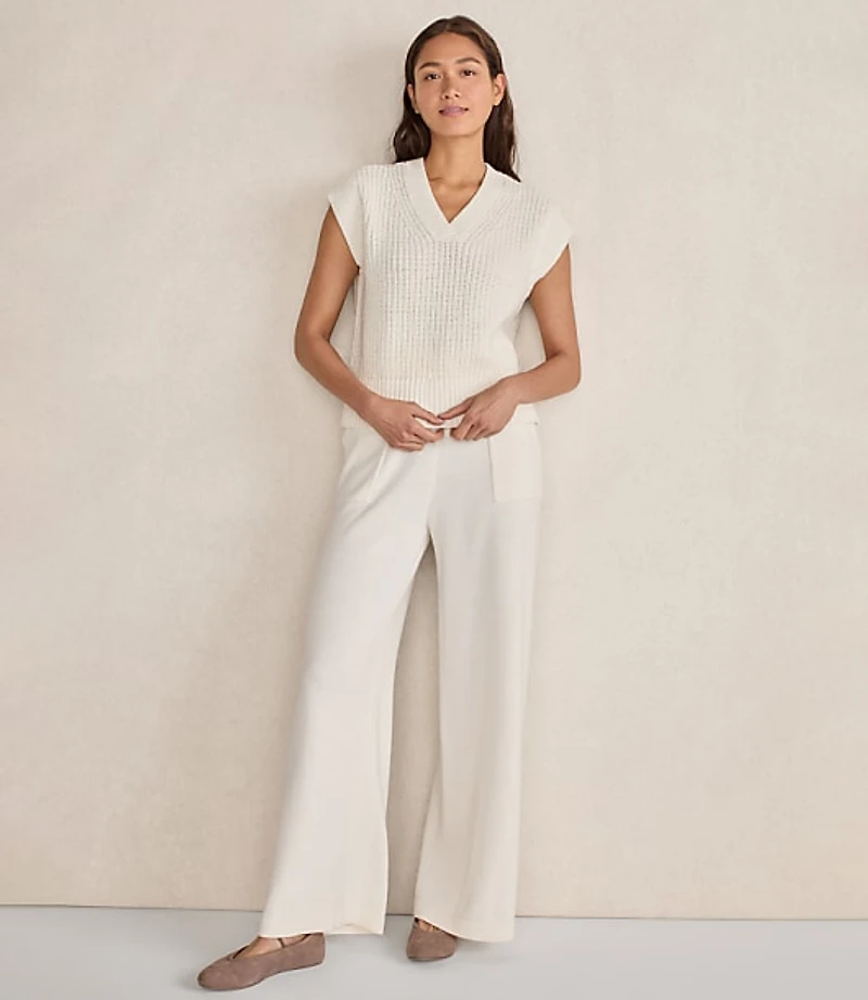 Haven Well Within Organic Cotton Linen Shaker Stitch V-Neck Sweater
