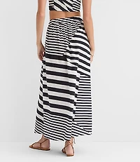 Petite LOFT Beach Striped Linen Cotton Maxi Wrap Skirt
