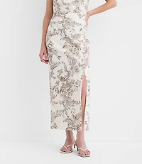 Floral Toile Linen Cotton Column Midi Skirt