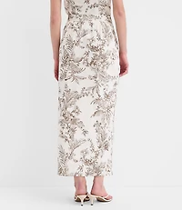 Floral Toile Linen Cotton Column Midi Skirt