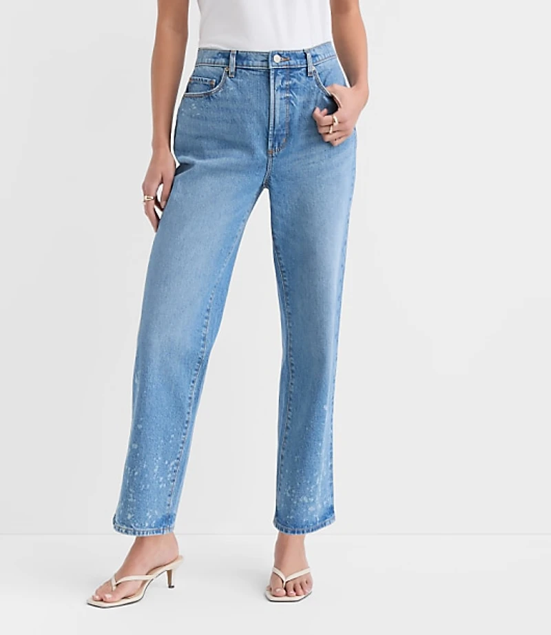 Rivete High Rise Straight Jeans Bleach Out Wash