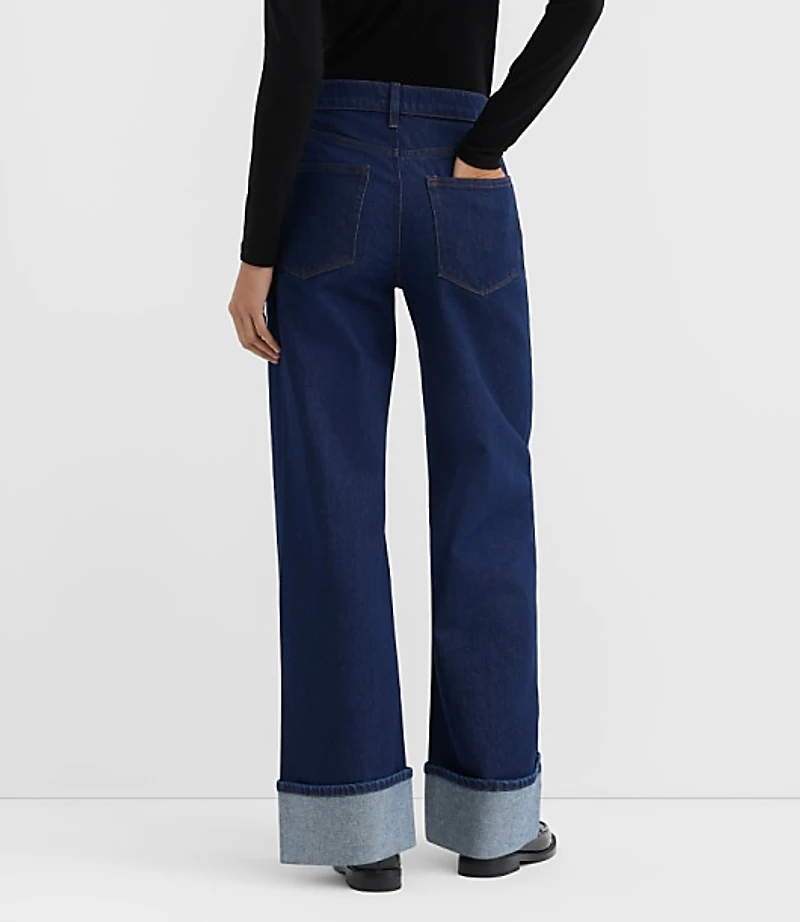 Rivete Petite Curvy Cuffed High Rise Wide Leg Jeans Nova Wash