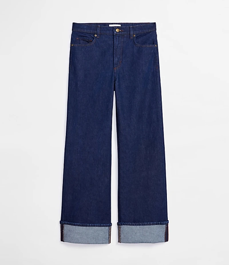 Rivete Petite Curvy Cuffed High Rise Wide Leg Jeans Nova Wash