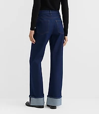 Rivete Petite Cuffed High Rise Wide Leg Jeans Nova Wash