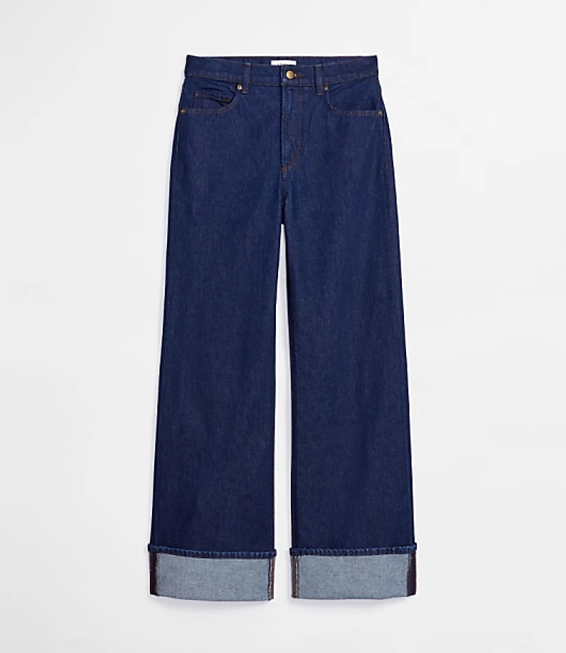 Rivete Petite Cuffed High Rise Wide Leg Jeans Nova Wash