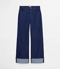Rivete Petite Cuffed High Rise Wide Leg Jeans Nova Wash