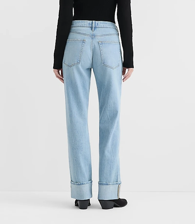 Rivete Curvy Cuffed Mid Rise Relaxed Straight Jeans Light Wash