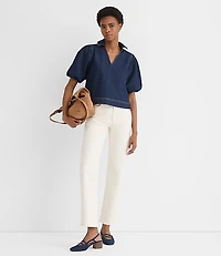 Petite Denim Puff Sleeve Top